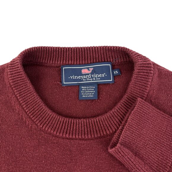 Mens Vineyard Vines Crewneck Cotton Cashmere Sweater Size XS Maroon Whale Logo - Picture 2 of 6